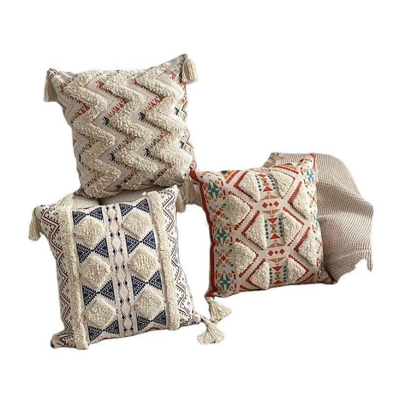 Y&D Bohemia Style Embroid 3d Printed Tufted Cotton Linen Blend Cushion Cover with Tassel Water Resistant - Image 2